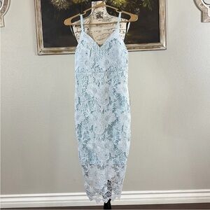 AX Paris Light Blue Lace Overlay Cami Strap Bodycon Dress Size 8 NWT